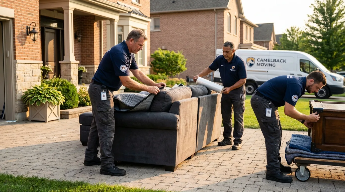 Large estate moving crew wrapping furniture in Croydon, PA